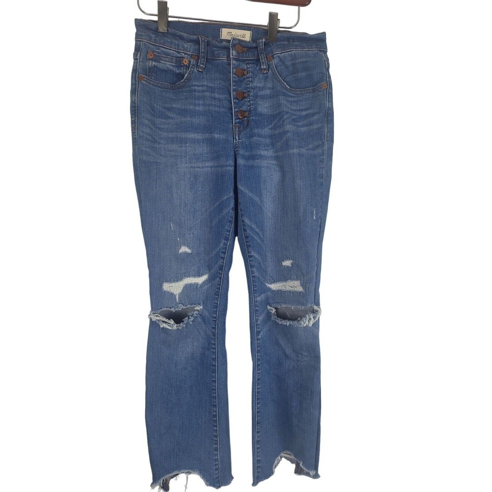 Madewell Cali Demi-Boot Jeans 26 Womens Button Fly Distressed Shark Bite Raw Hem